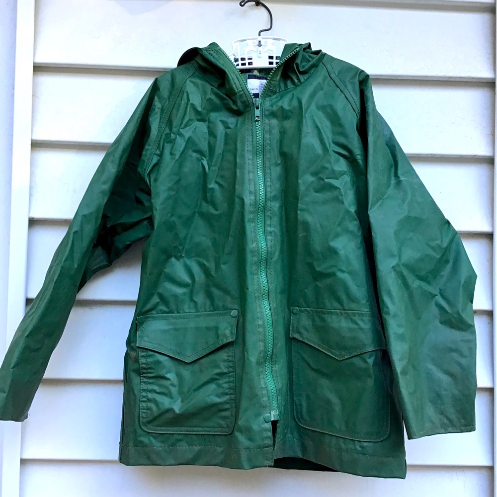 Rain Essentials Kids by ShedRain Raincoat Boys M/L Green Hooded Camouflage Lined